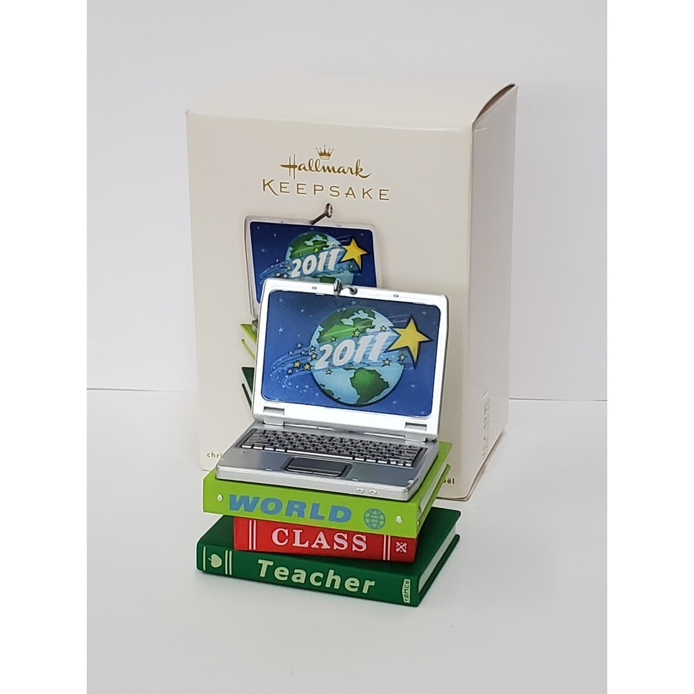 Hallmark Keepsake 2011 World-Class Teacher Laptop on Books Christmas Ornament